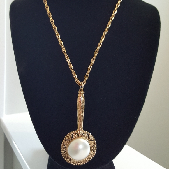 Art Deco Gold Plated Chain with Secret Mirror Pend - Picture 2 of 7